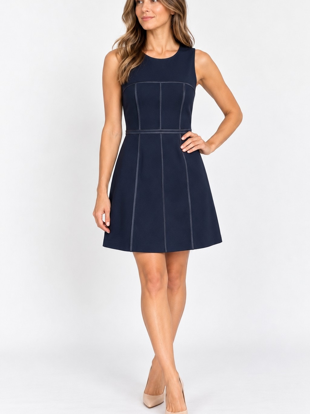 Cremieux Women’s Size 8 Navy Blue Sleeveless Sheath Ponte Dress Career